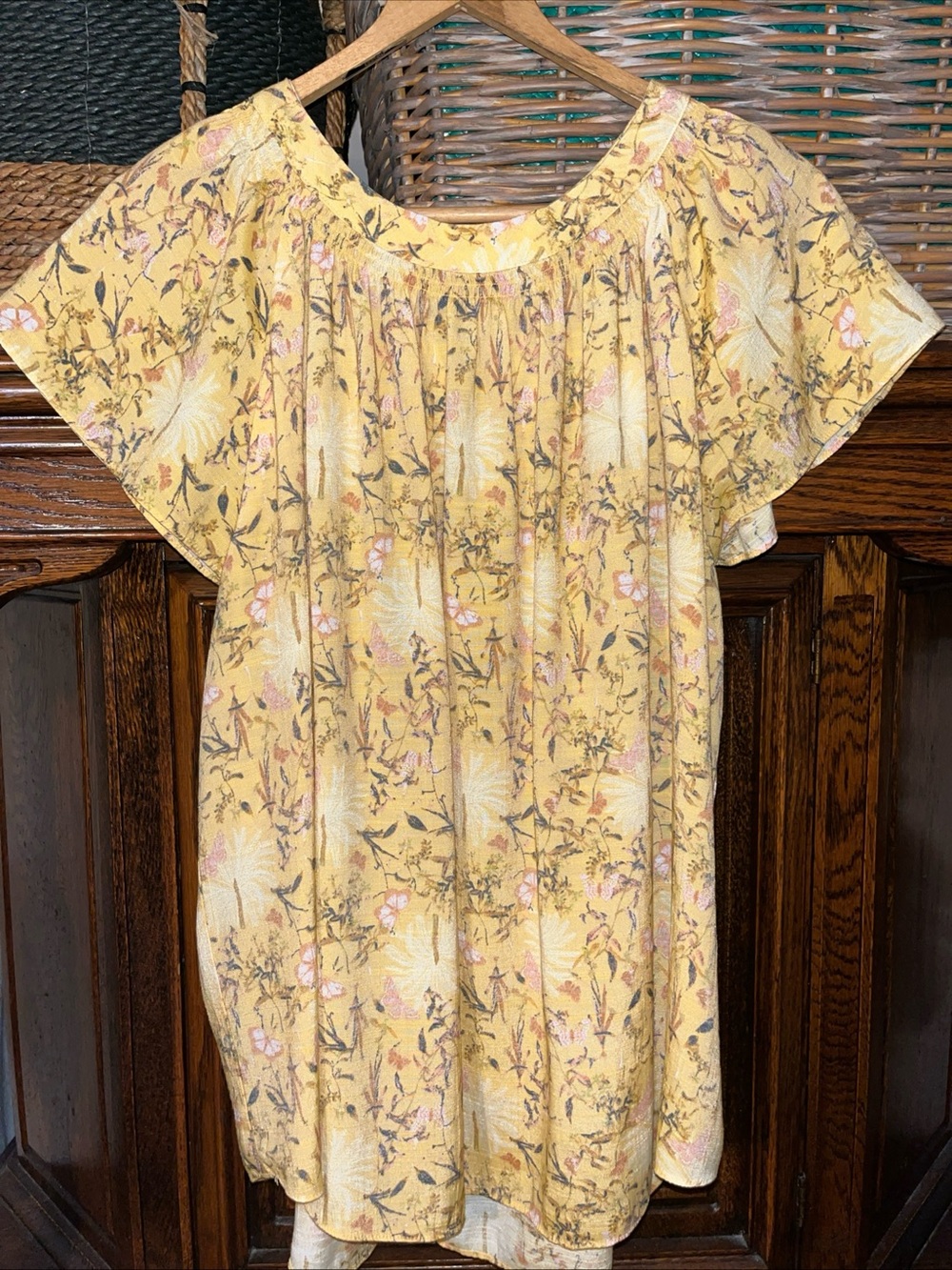 LC Lauren Conrad Yellow Floral Scoop-Neck Blouse